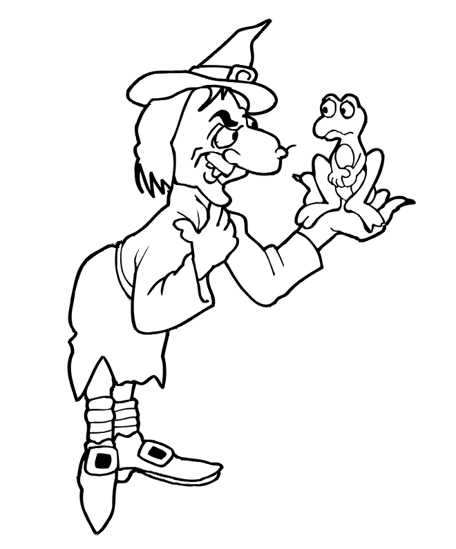 Frog Coloring Picture: Witch holding frog