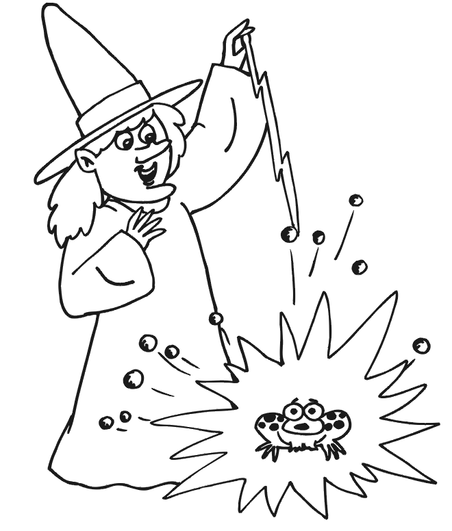 Frog Coloring Picture: Witch zapping a frog