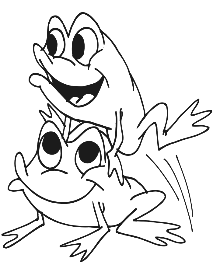 Frog Coloring Page of 2 frogs playing leapfrog