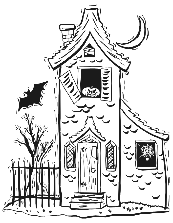 Haunted House Coloring Page | Spooky Haunted House