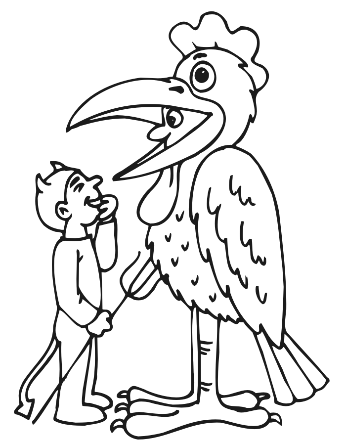 halloween coloring page of a devil and bird costume