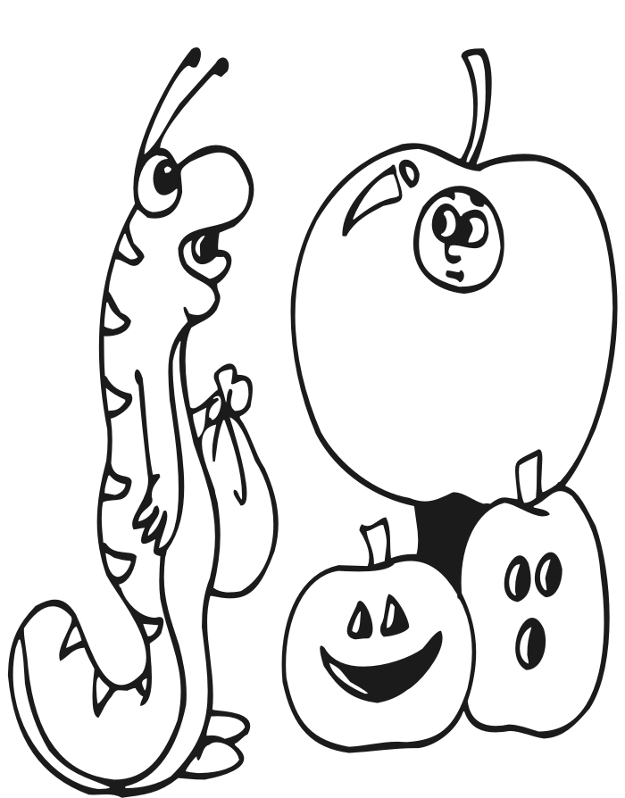 halloween coloring page of people in a lizard and apple costume