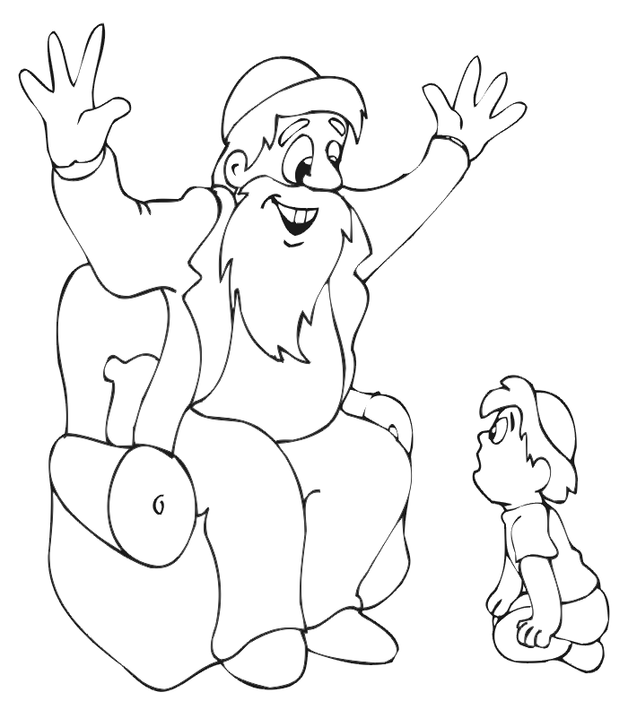 Dad telling son story of Hanukkah - a coloring page