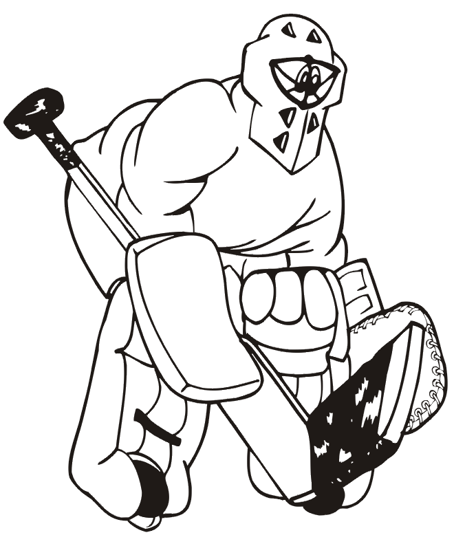 Hockey Coloring Page | Goalie With Giant Stick