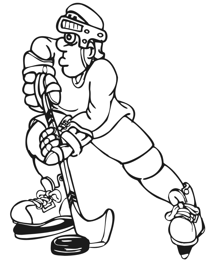 Hockey coloring page of a player with the puck