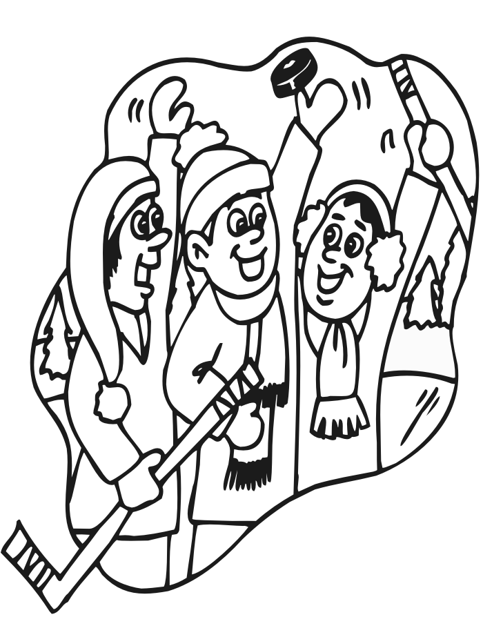 Hockey coloring page of a kids playing hockey