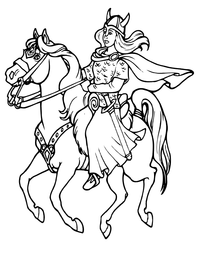 Free Horse Coloring Picture: Viking Woman