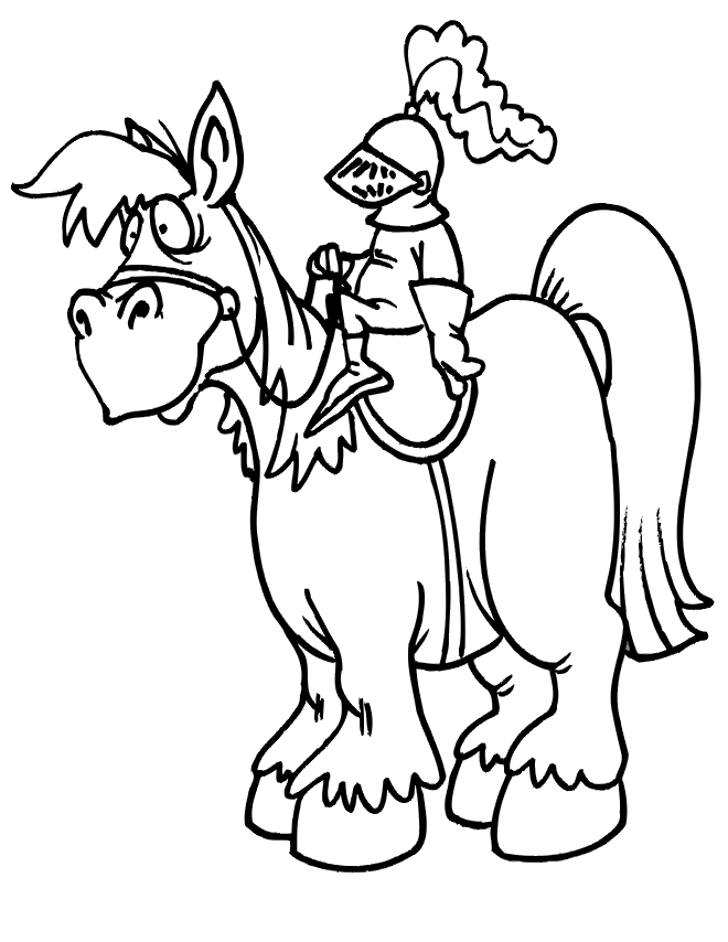 Knight and Horse Coloring Page | Tiny Knight On Huge Horse
