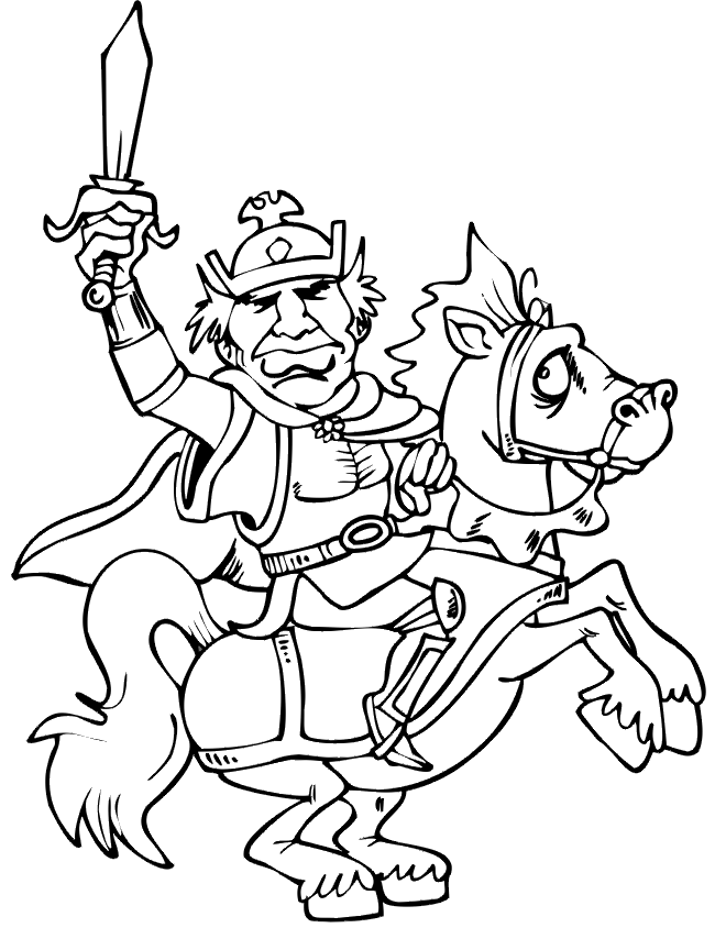 Free horse coloring page: horse with knight