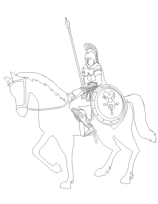 Free horse coloring page: horse with knight