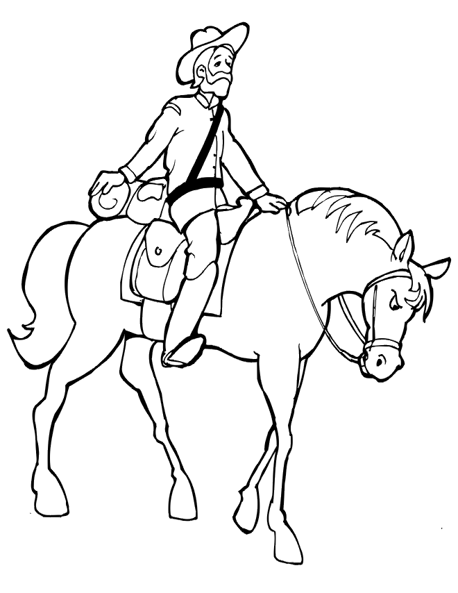Free horse coloring page: horse with soldier