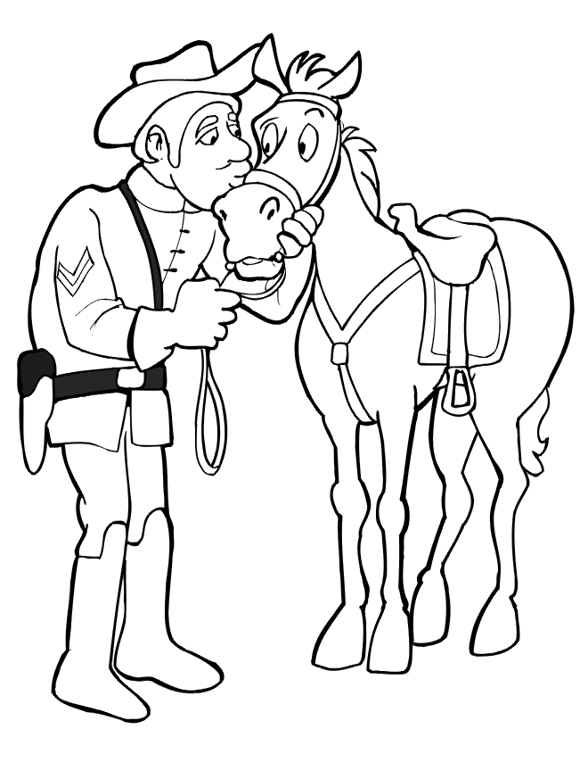 Free Horse Coloring Page: horse with Soldier
