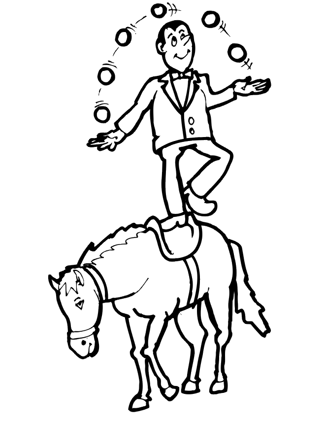 Free Juggler and Circus Horse Coloring Page