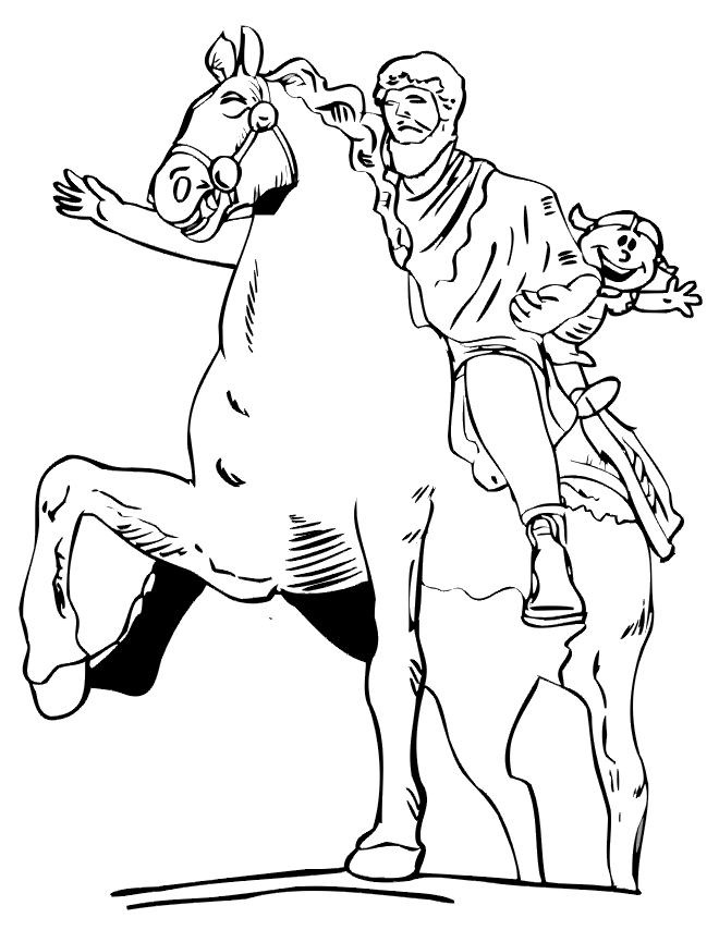 girl on a statue of a horse coloring page