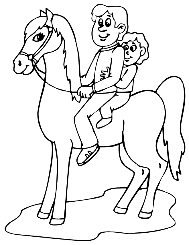 Dad and child with a horse coloring page