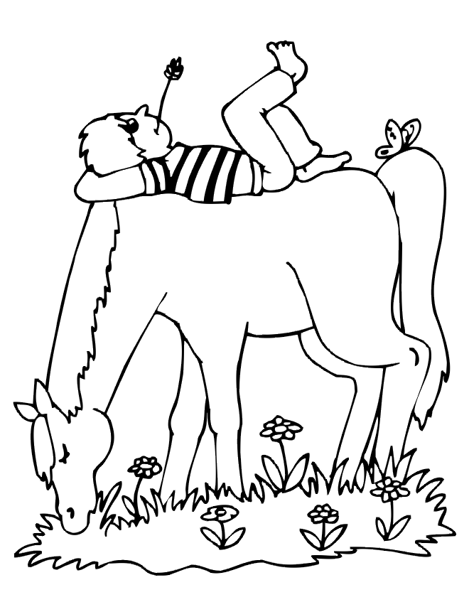 boy with a horse coloring page