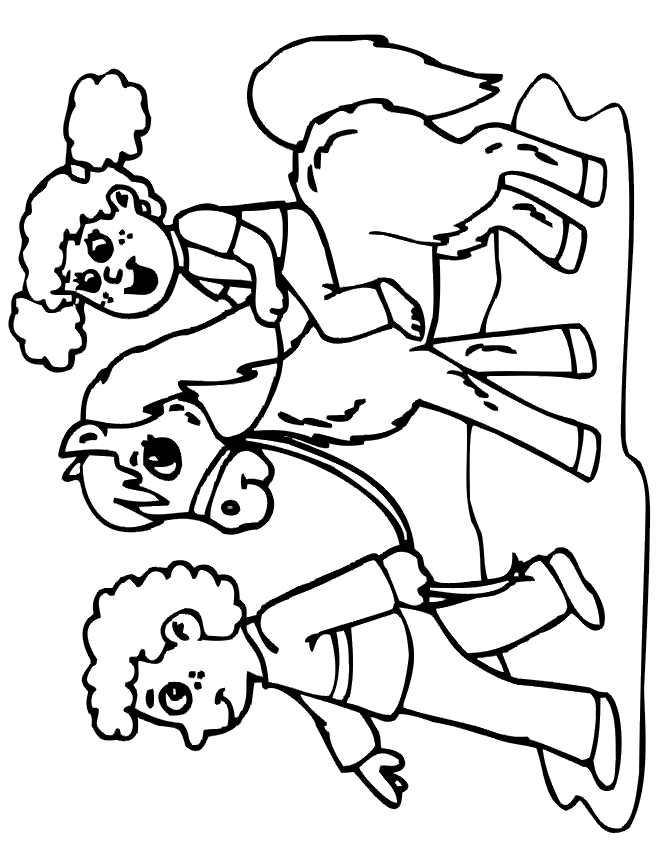 boy and girl with a horse coloring page