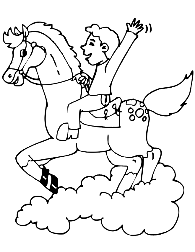 boy riding a horse coloring page