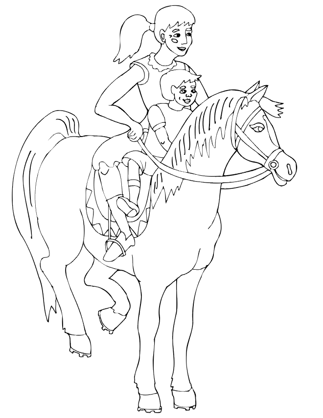 boy and girl with a horse coloring page