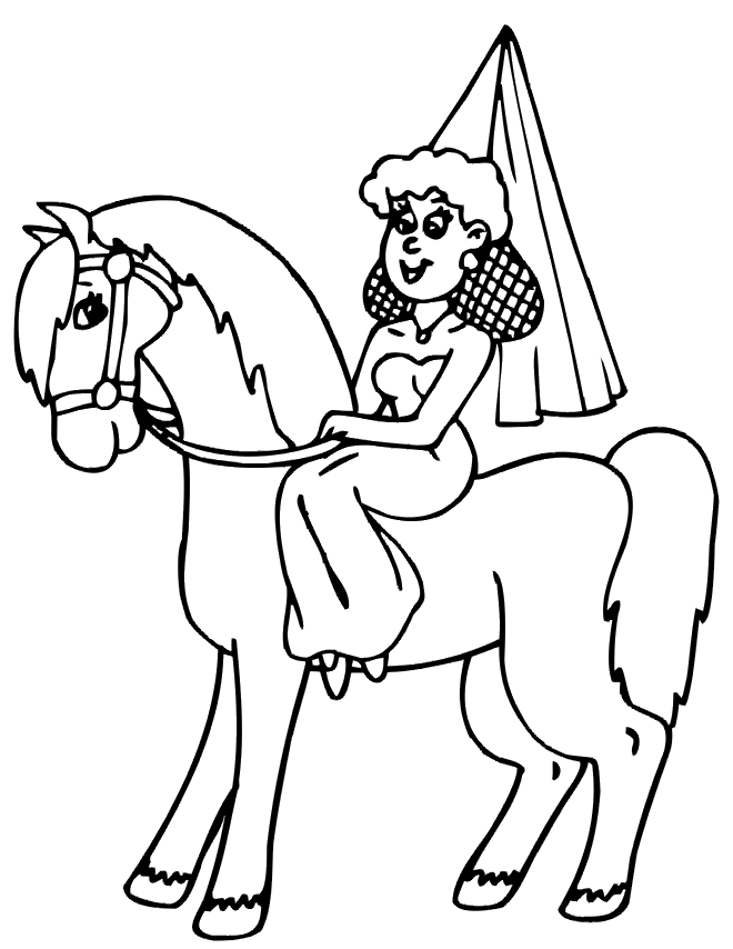 free horse coloring page: horse with a princess