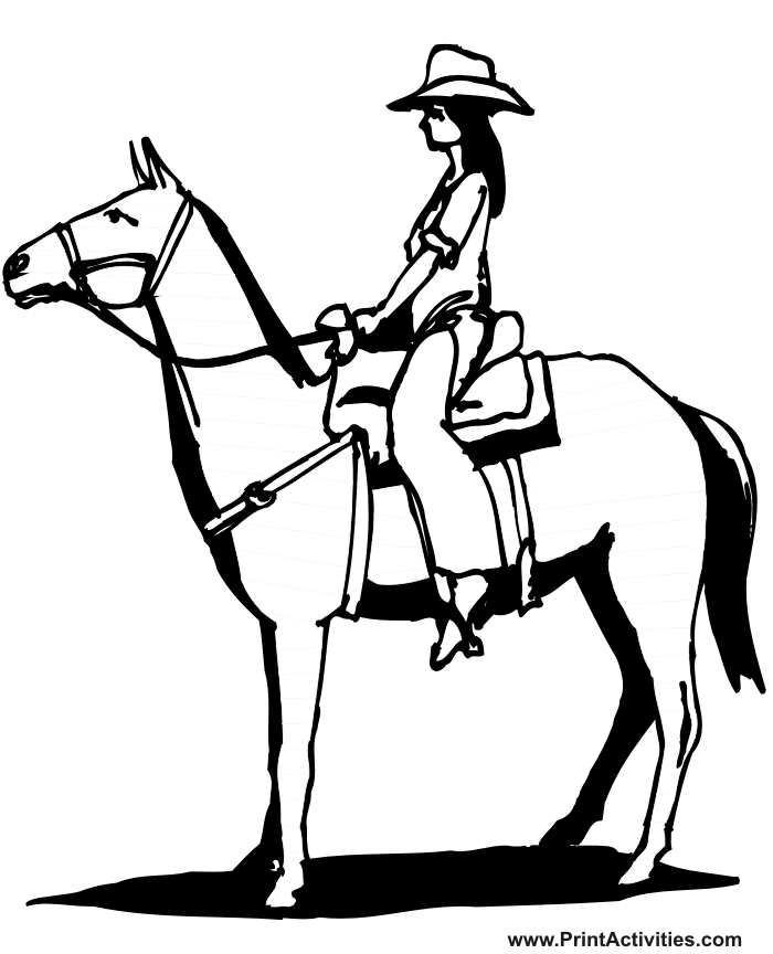 Cowgirl Coloring Page of a cowgirl on her horse