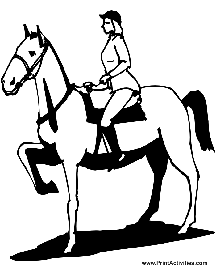 Horse Riding Coloring Page of a woman on her horse
