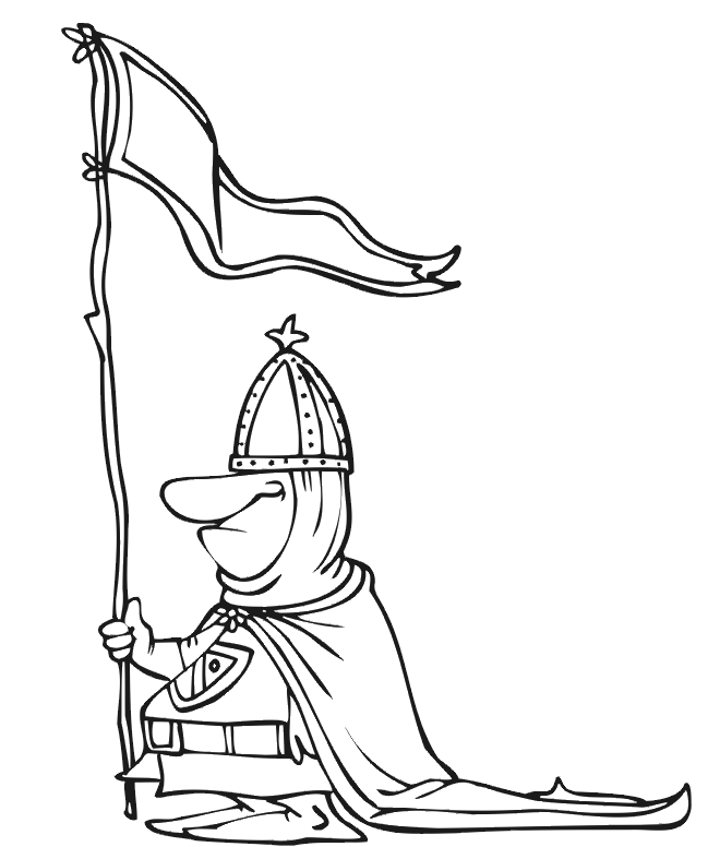 Knight Coloring Page: knight holding flag