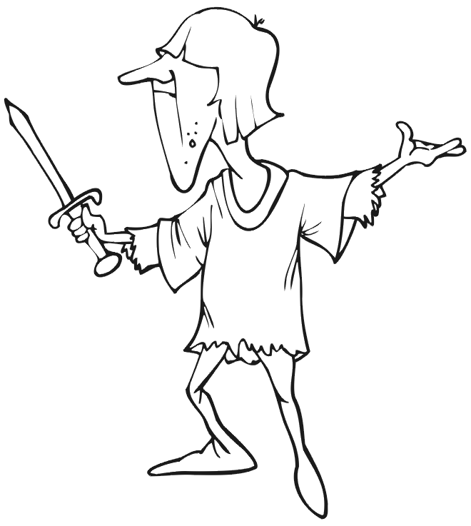 Knight Coloring Page: squire practising with sword