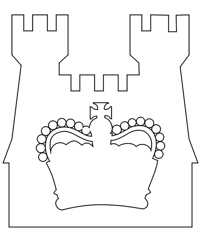 Castle and crown coloring page.