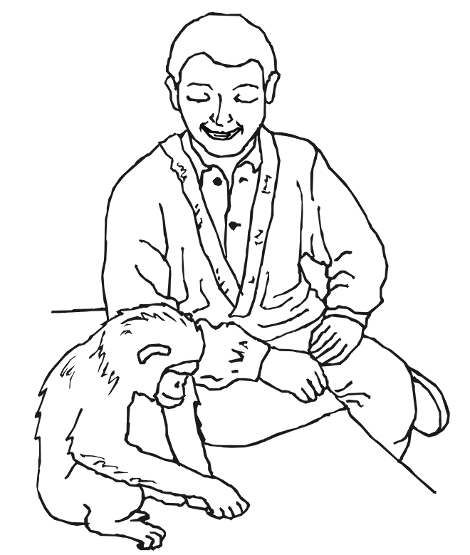 Monkey coloring page: monkey with a man