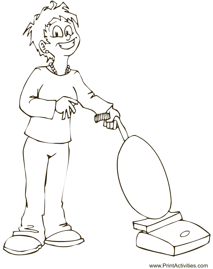 Mother's Day coloring page: Mom vacuuming