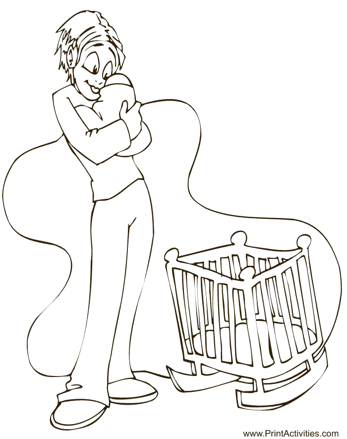Mother's Day coloring page: Mom with new baby