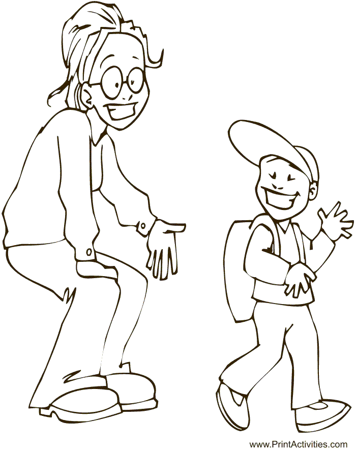 Mother's Day coloring page: Mom sending son to school