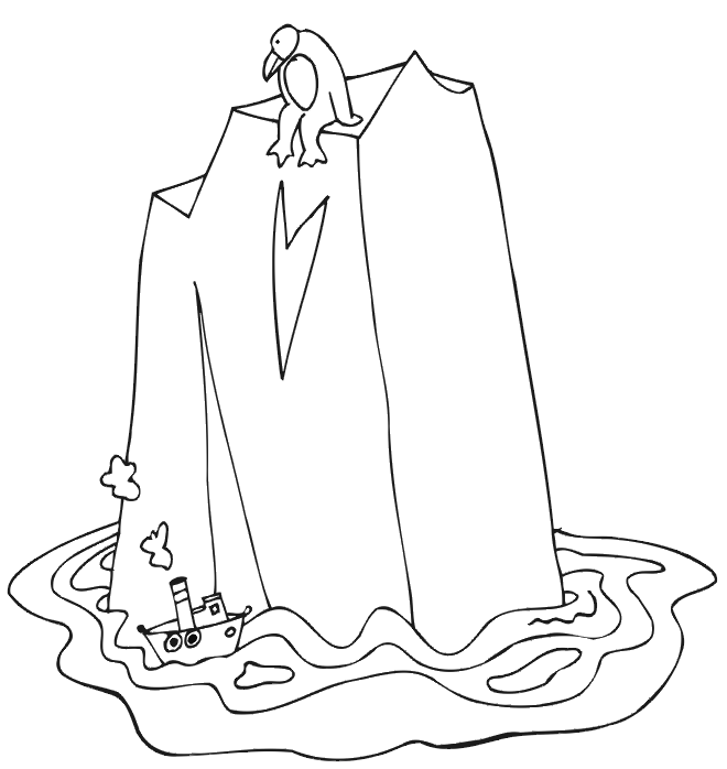 Penguin on iceberg coloring page