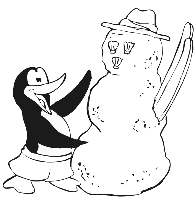 Penguin and Snowman coloring page