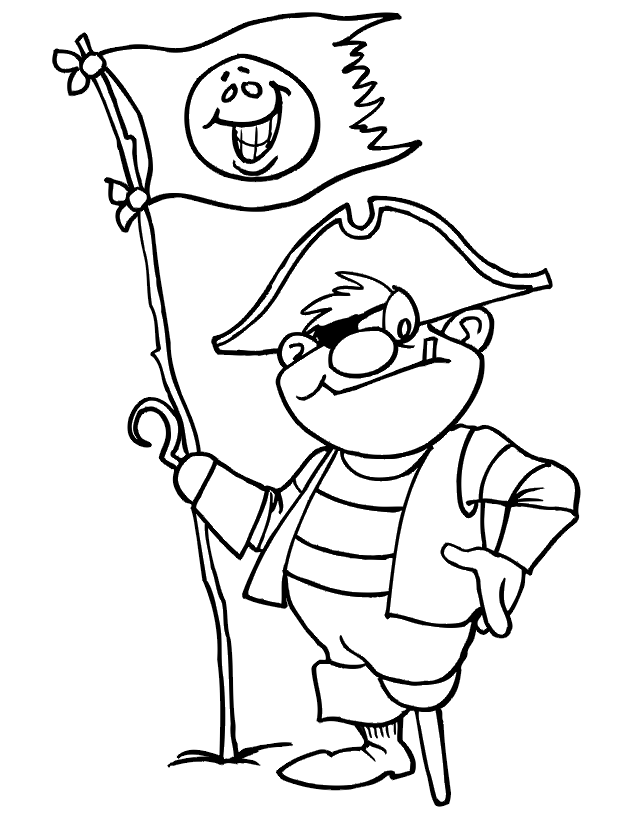 Pirate coloring page: Hooked hand and wooden leg