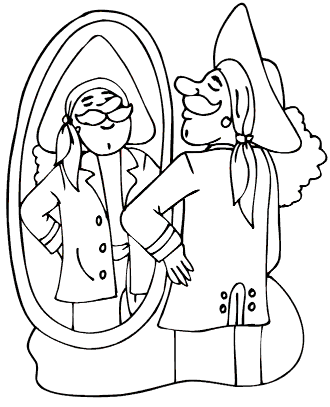 Pirate coloring page: looking in mirror