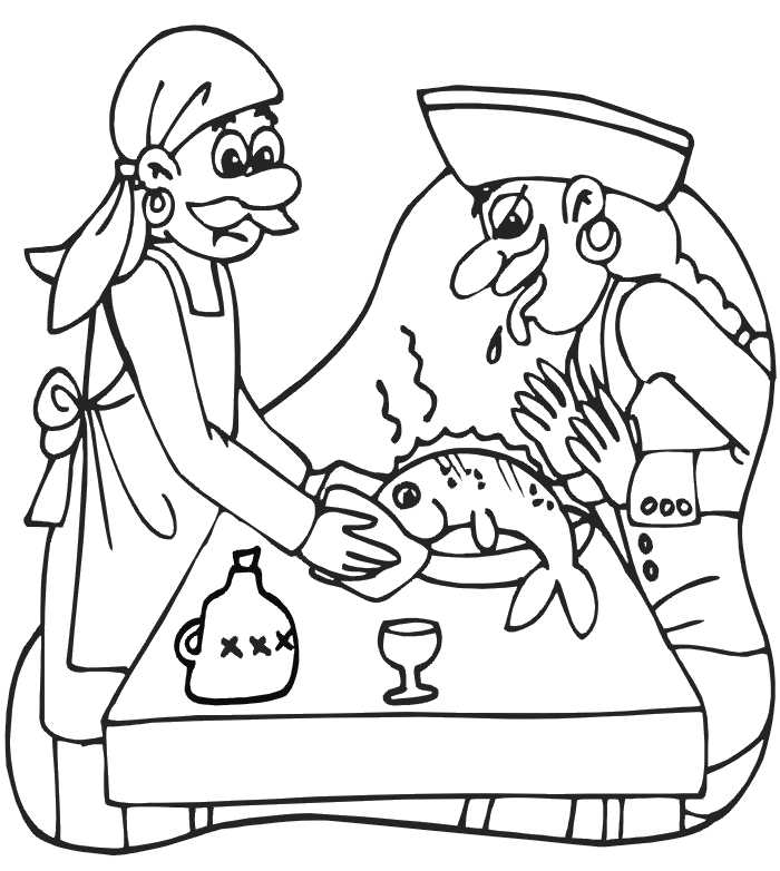 Pirate coloring page: given a stinky fish meal
