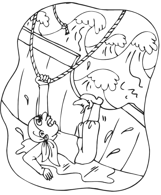 Pirate coloring page: on stormy seas