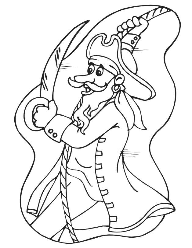Pirate coloring page: swinging on rope with sword
