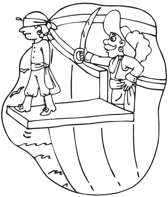 Pirate coloring page: pirate walking the plank