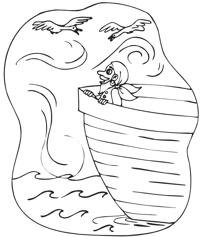 Pirate coloring page: on ship in windy weather