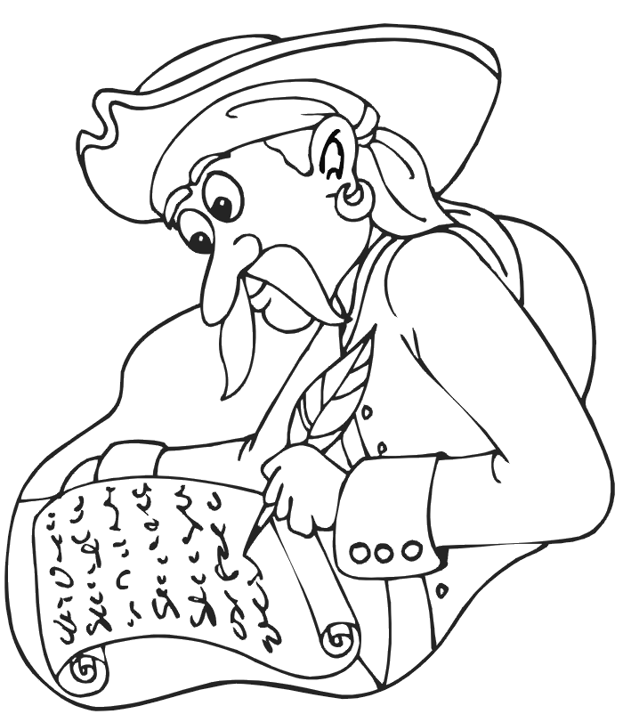 Pirate coloring page: writing on paper scroll