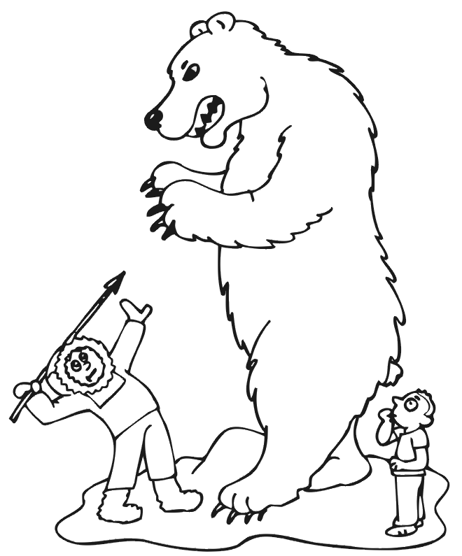 Eskimo hunting Polar bear coloring page