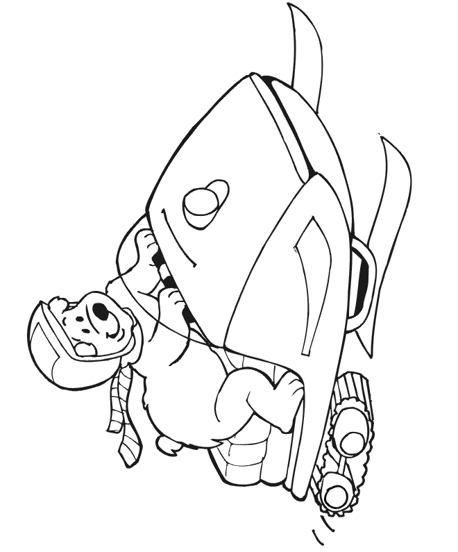 Polar Bear Coloring Page: on skidoo