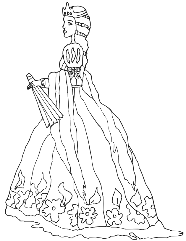 Princess coloring page: Beautiful gown
