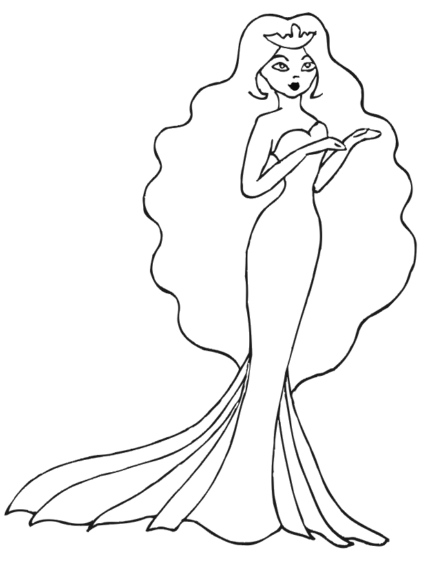 Beautiful Princess coloring page: wearing tiara