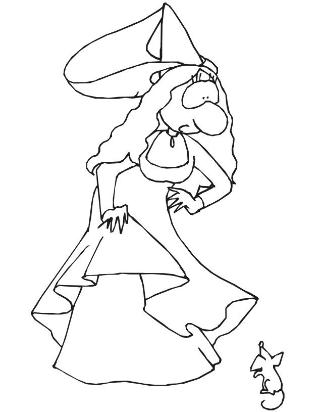 Princess coloring page: Surprised by mouse