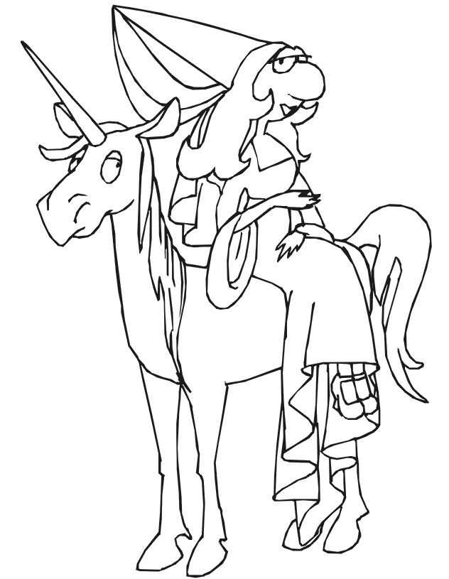 Princess coloring page: Riding unicorn
