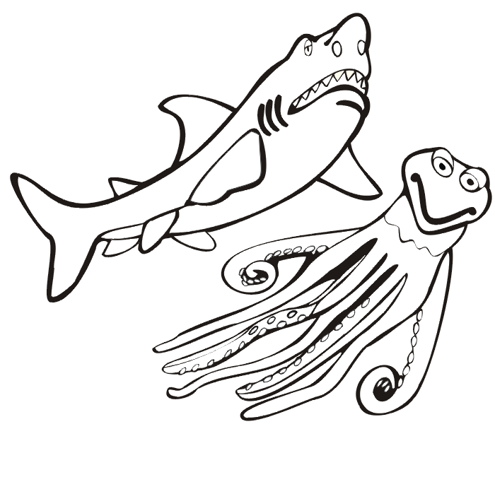 Shark coloring page - with octopus